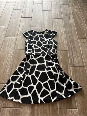 MICHAEL Michael Kors Black and White Giraffe Print Fit-and-Flare Dress